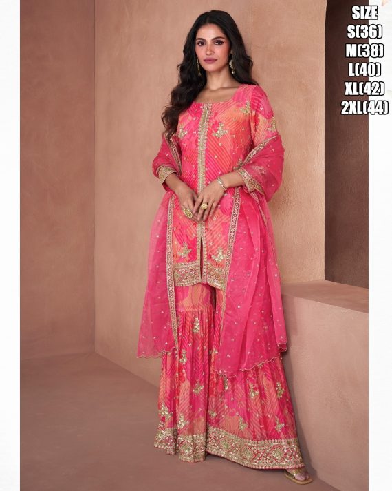 Wedding Wear Sarara Set With Beautiful Embroidery Work On Real Georgette