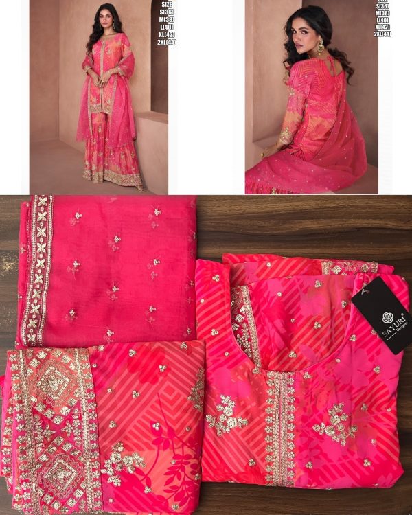 Wedding Wear Sarara Set With Beautiful Embroidery Work On Real Georgette
