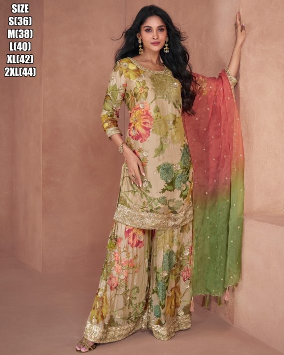 Wedding Wear Sarara Set With Beautiful Embroidery Work On Real Georgette
