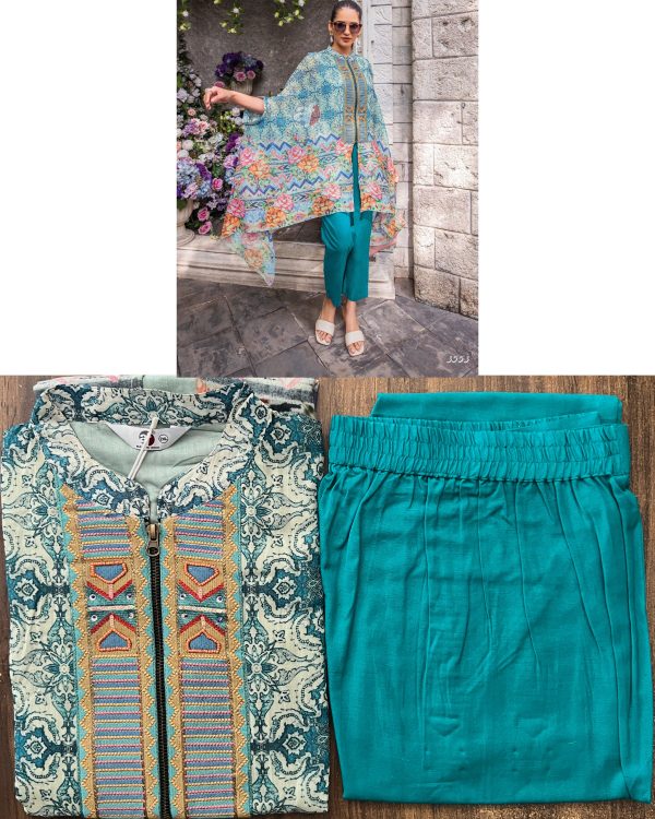 Ethnicrang Launching New Collections, Designer Cape Style Printed Viscose And Chiffon Top With Linen Cotton Bottom