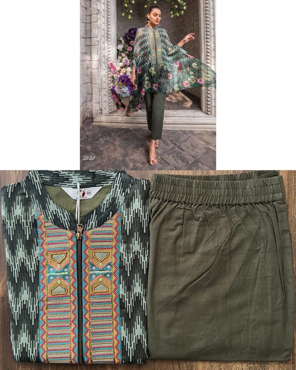 Ethnicrang Launching New Collections, Designer Cape Style Printed Viscose And Chiffon Top With Linen Cotton Bottom