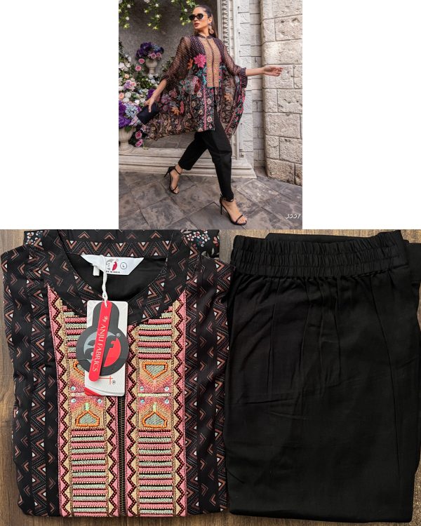 Ethnicrang Launching New Collections, Designer Cape Style Printed Viscose And Chiffon Top With Linen Cotton Bottom