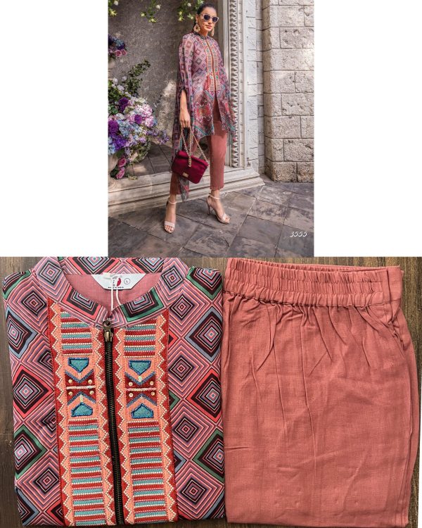 Ethnicrang Launching New Collections, Designer Cape Style Printed Viscose And Chiffon Top With Linen Cotton Bottom