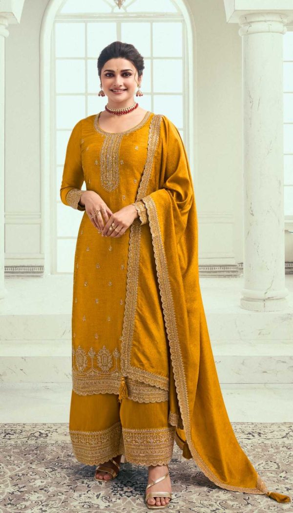 Ethnic Women's Wear Un-stitched Silk Georgette Embroidered Straight Kurta Dress (Kurta, Plazo With Dupatta)