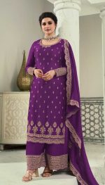 Ethnic Women's Wear Un-stitched Silk Georgette Embroidered Straight Kurta Dress (Kurta, Plazo With Dupatta)