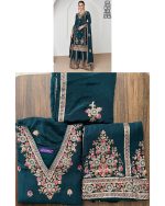 Floral Embroidery Designer Premium Chinnon Kurta With Premium Silk Plazo And Dupatta