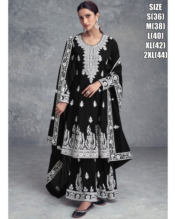 Anarkali Kurta Sarara Set With Embroidered Work Classic Style Festive Wear Women's Sarara Suit