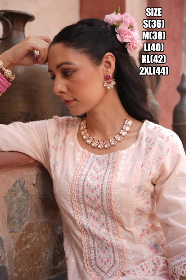 Beautiful Embroidered Work Cotton Anarkali Type Ankle Length Kurti Pent Set For Women