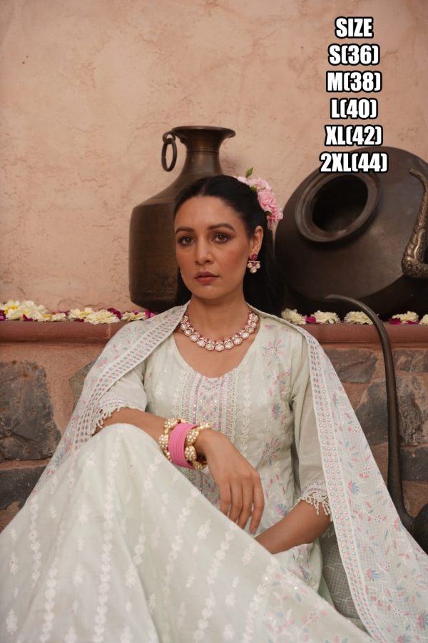 Beautiful Embroidered Work Cotton Anarkali Type Ankle Length Kurti Pent Set For Women