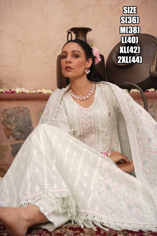 Beautiful Embroidered Work Cotton Anarkali Type Ankle Length Kurti Pent Set For Women