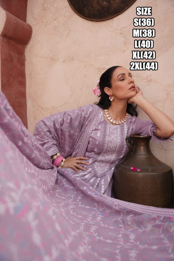 Beautiful Embroidered Work Cotton Anarkali Type Ankle Length Kurti Pent Set For Women