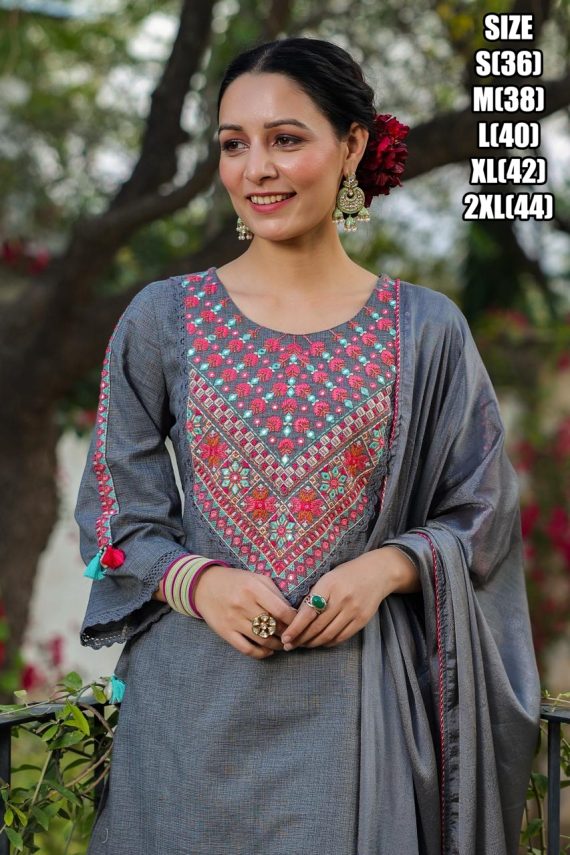 Buy Stylish Summer Wear Cotton Embroidery Work Kurti Pent Sets