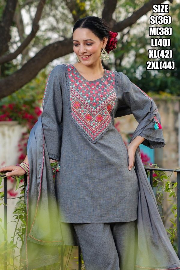Buy Stylish Summer Wear Cotton Embroidery Work Kurti Pent Sets