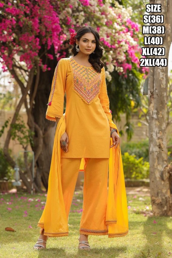 Buy Stylish Summer Wear Cotton Embroidery Work Kurti Pent Sets