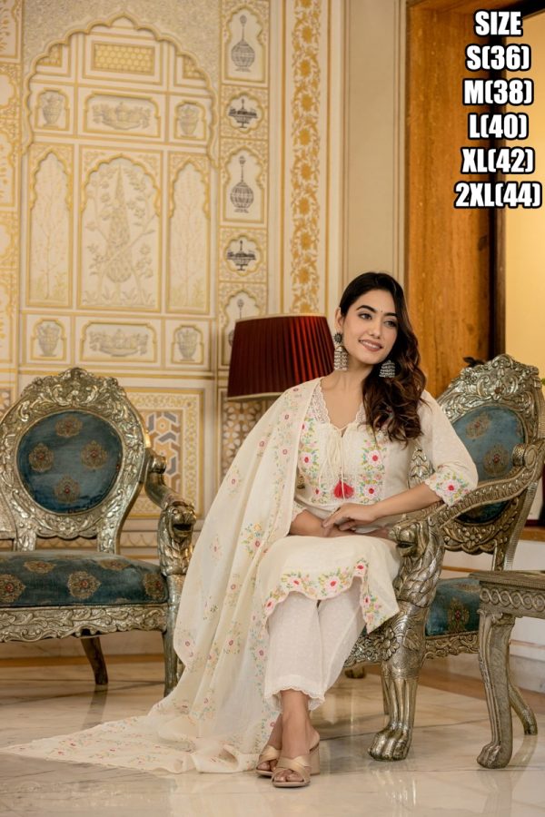 Summer Style White Cotton Flower Designer Latest Collection Of Kurti Set