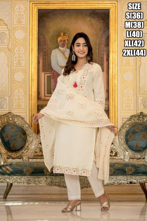 Summer Style White Cotton Flower Designer Latest Collection Of Kurti Set