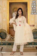 Summer Style White Cotton Flower Designer Latest Collection Of Kurti Set