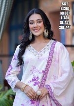 Women's Up To Knee Length Beautiful Embroidery Neck Designer Purple Floral Cotton Kurti Set