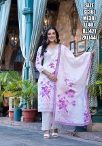 Women's Up To Knee Length Beautiful Embroidery Neck Designer Purple Floral Cotton Kurti Set