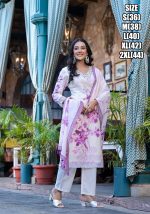 Women's Up To Knee Length Beautiful Embroidery Neck Designer Purple Floral Cotton Kurti Set