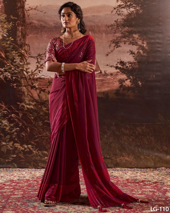 Buy Designer Soft Weaving Un-Stitched Embroidered Party Wear Saree With Blouse