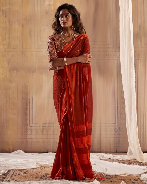 Buy Designer Soft Weaving Un-Stitched Embroidered Party Wear Saree With Blouse