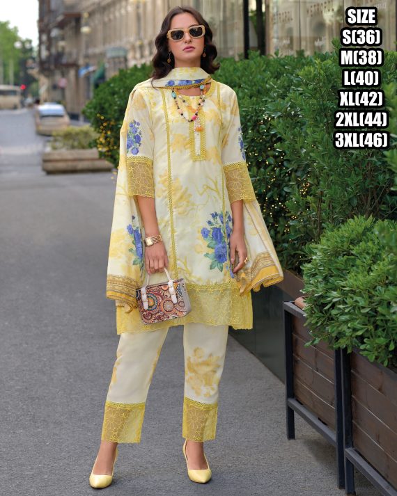 Cotton Digital Print Embroidery Worked Readymade Kurti Pent Set For Occasions