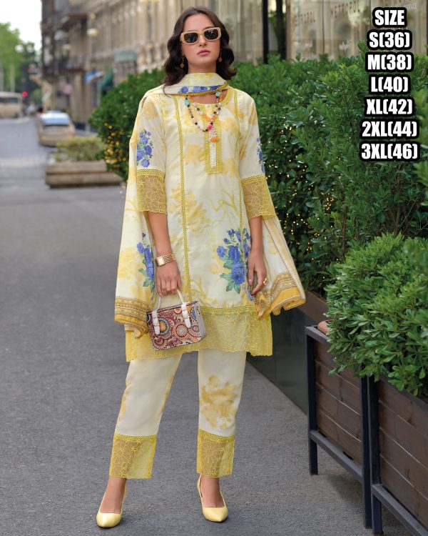 Cotton Digital Print Embroidery Worked Readymade Kurti Pent Set For Occasions