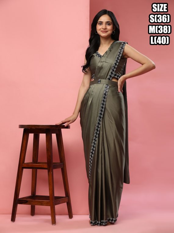 Satin Silk Ready To Wear Saree With Blouse For Parties (One Minute Saree)