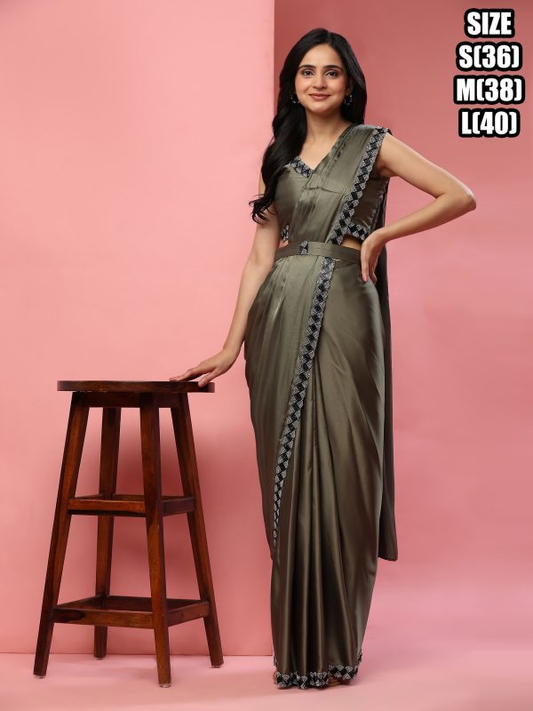 Satin Silk Ready To Wear Saree With Blouse For Parties (One Minute Saree)