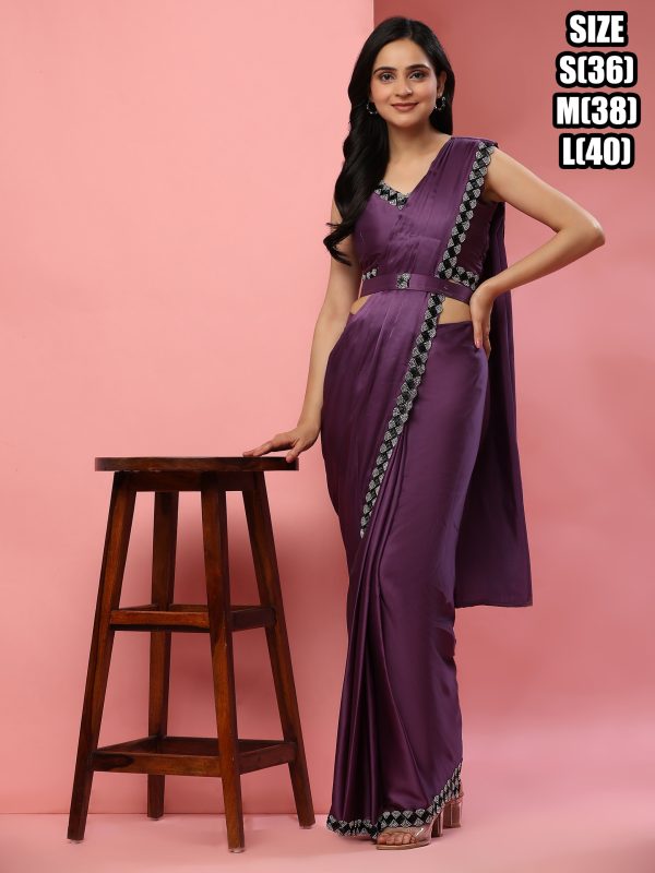 Satin Silk Ready To Wear Saree With Blouse For Parties (One Minute Saree)