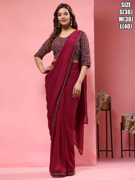 Celebrity Style Fancy Ready To Wear Saree With Designer Sequin Embroidery And Mirror Work Blouse