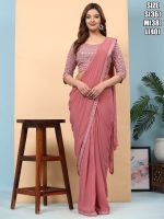 Celebrity Style Fancy Ready To Wear Saree With Designer Sequin Embroidery And Mirror Work Blouse