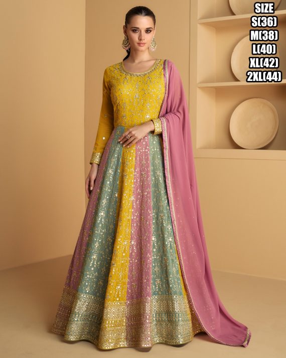 Embroidered Georgette Anarkali Style Readymade Gown With Dupatta