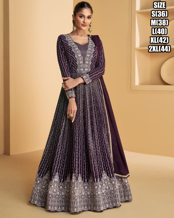 Embroidered Georgette Anarkali Style Readymade Gown With Dupatta
