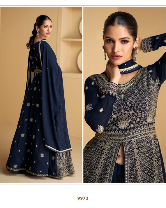 Embroidered Georgette Anarkali Style Readymade Gown With Dupatta