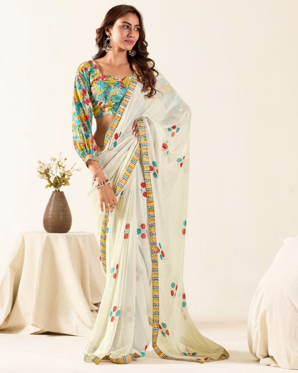 Our New Fancy Party Wear Un-Stitched Weaving Georgette Saree Collection With Blouse