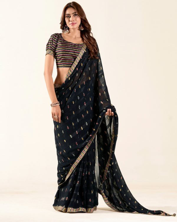 Our New Fancy Party Wear Un-Stitched Weaving Georgette Saree Collection With Blouse