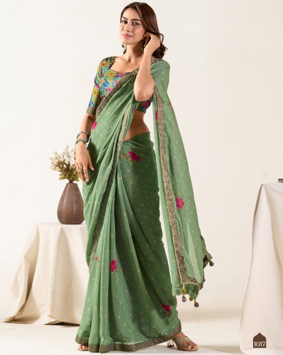 Our New Fancy Party Wear Un-Stitched Weaving Georgette Saree Collection With Blouse