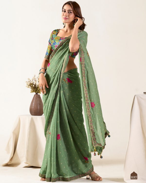 Our New Fancy Party Wear Un-Stitched Weaving Georgette Saree Collection With Blouse