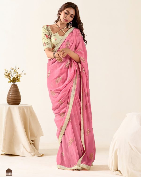 Our New Fancy Party Wear Un-Stitched Weaving Georgette Saree Collection With Blouse