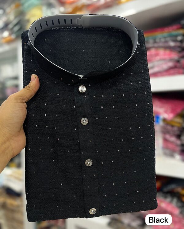 Jequard Silk Fabric Festive Wear Readymade Men's Stylish Sequins Kurta With Cotton Payjama