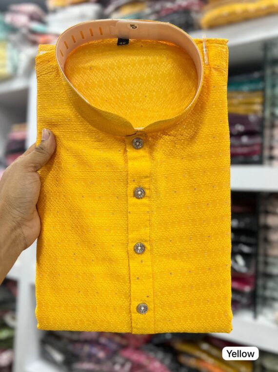 Jequard Silk Fabric Festive Wear Readymade Men's Stylish Sequins Kurta With Cotton Payjama