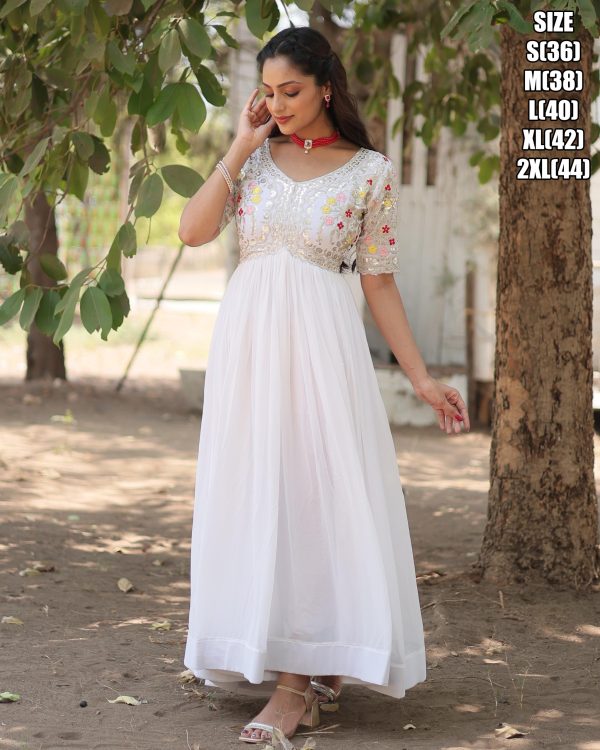 Faux Blooming Gown With Attractive Embroidery Zari Sequins-work