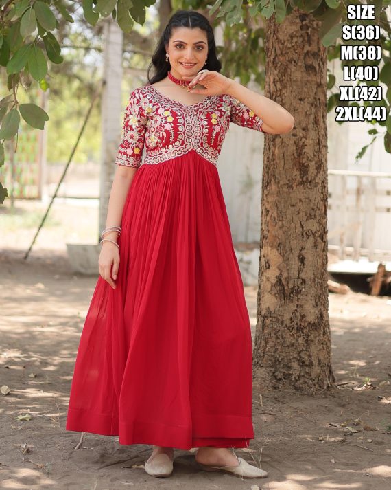 Faux Blooming Gown With Attractive Embroidery Zari Sequins-work