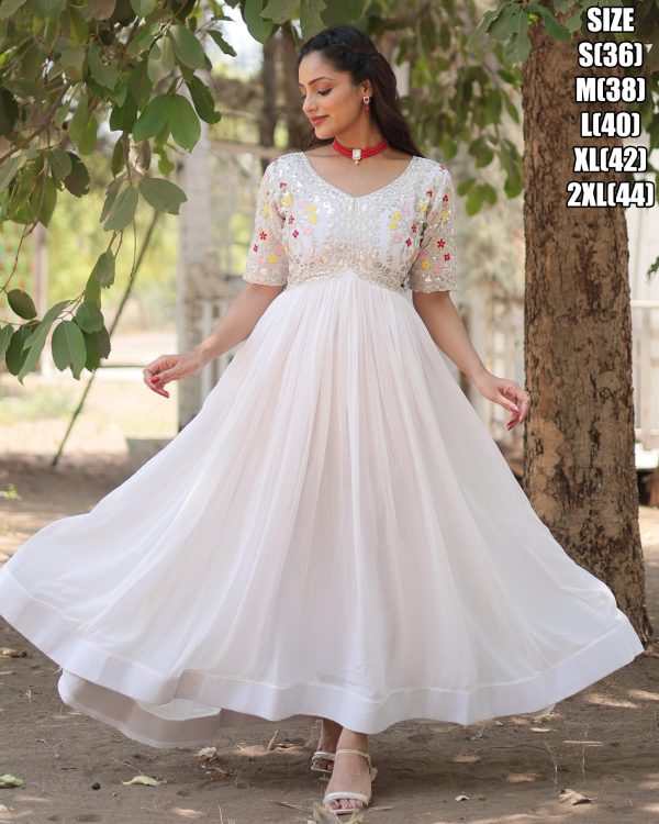 Faux Blooming Gown With Attractive Embroidery Zari Sequins-work