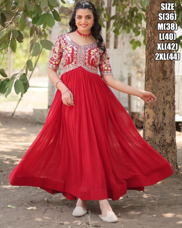 Faux Blooming Gown With Attractive Embroidery Zari Sequins-work