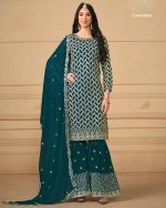 Designer Sequins Embroidery Worked Faux Georgette Semi-Stitch Sarara Suit For Girls