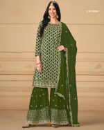 Designer Sequins Embroidery Worked Faux Georgette Semi-Stitch Sarara Suit For Girls