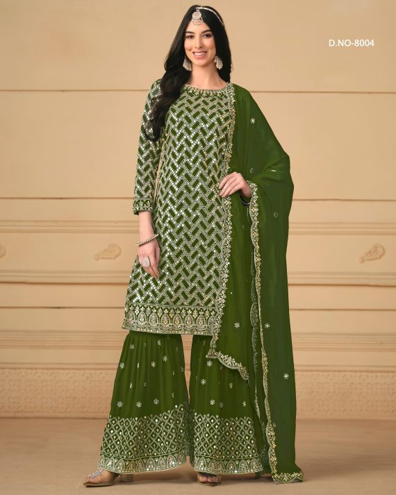 Designer Sequins Embroidery Worked Faux Georgette Semi-Stitch Sarara Suit For Girls